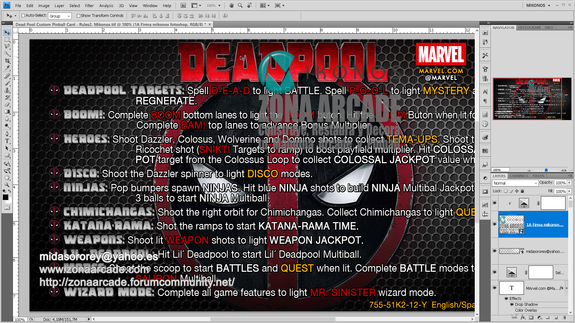 "Deadpool Custom Pinball Cards" (STERN). Designed by Zona Arcade and